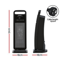 Devanti 2000W Ceramic Tower Heater Space Heaters Indoor Oscillating Black