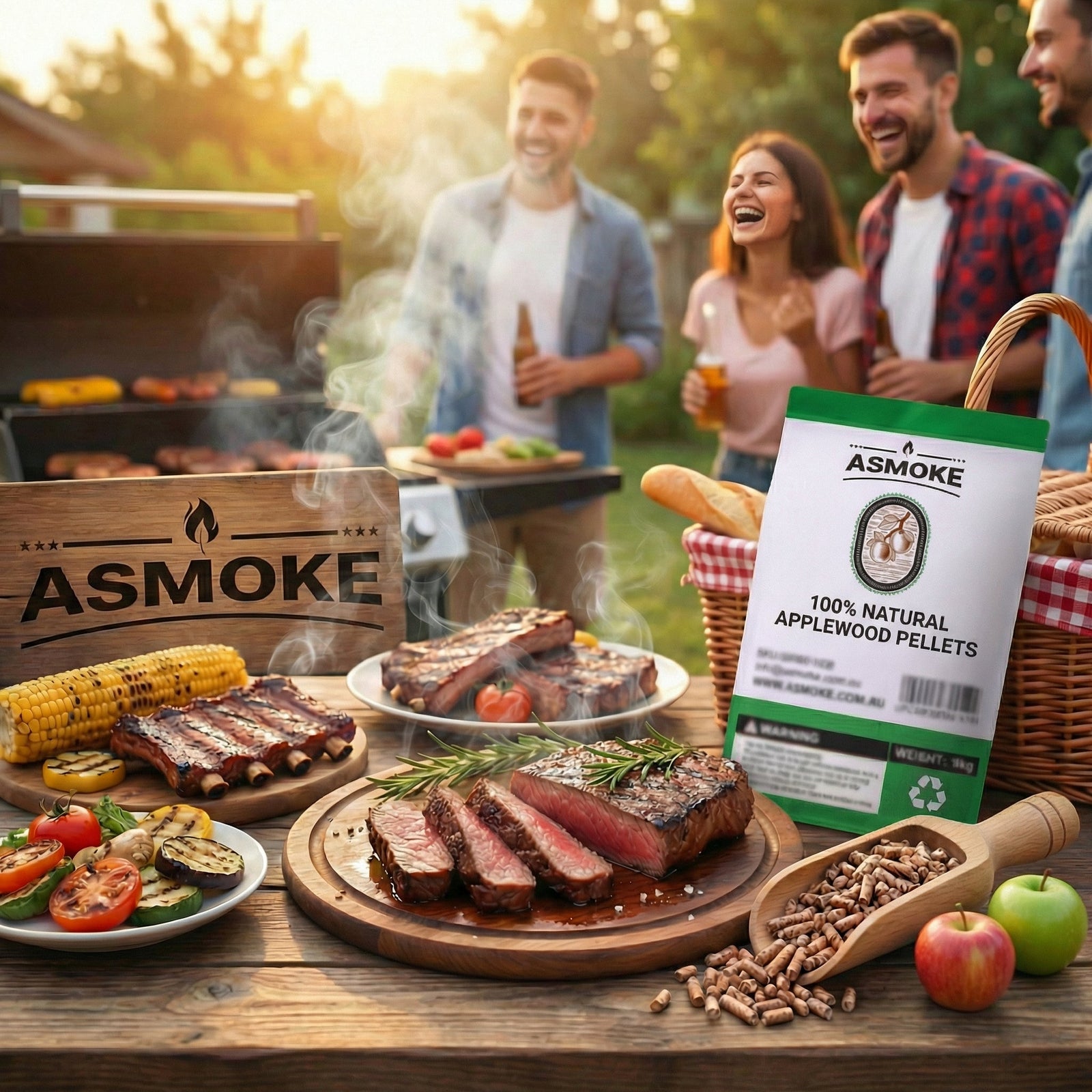 ASMOKE 20lbs x2 Premium Apple Wood Pellets for Smoker & Grill – Natural Sweet Fruit Flavour BBQ Fuel for Chicken, Pork & Pizza Ovens