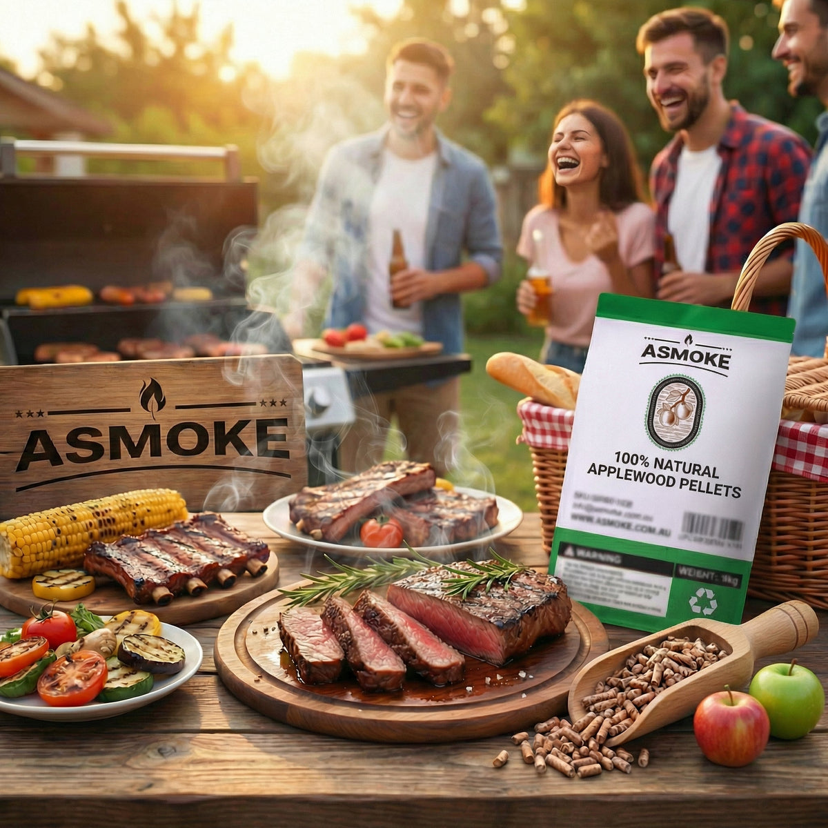 ASMOKE 20lbs x2 Premium Apple Wood Pellets for Smoker & Grill – Natural Sweet Fruit Flavour BBQ Fuel for Chicken, Pork & Pizza Ovens