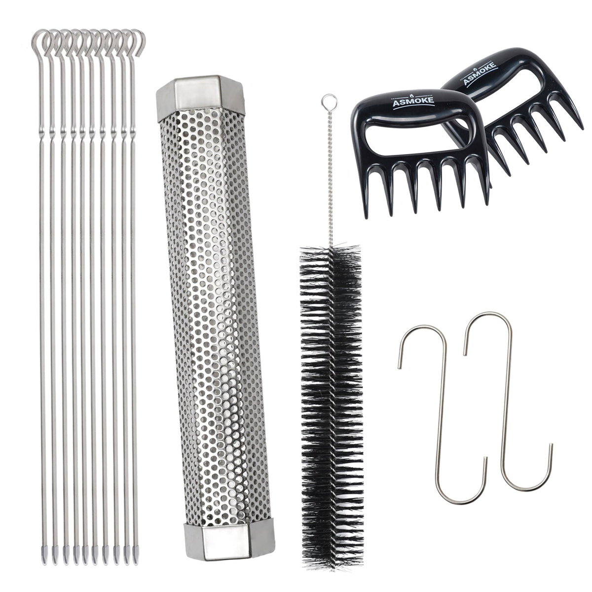 Asmoke BBQ Set (Includes Two Meat Claws, a Pellet Smoker Tube and Metal Skewers)