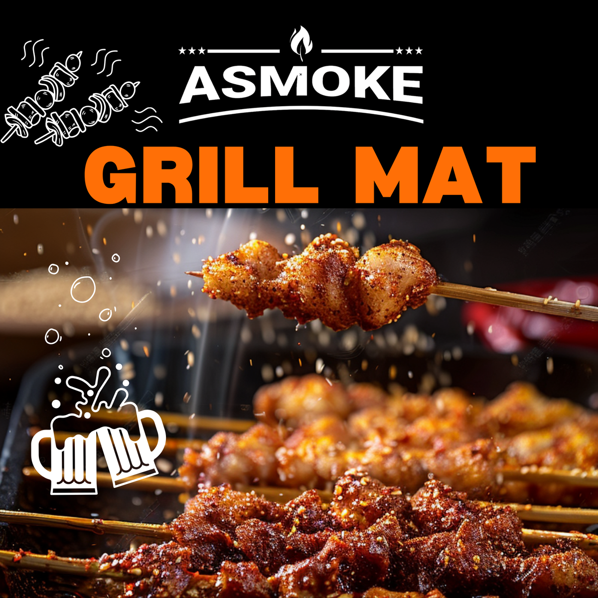 ASMOKE Premium Copper & Black BBQ Grill Mats (2-Pack) - Non-Stick PTFE Coating, Cooking Mats| Reusable and Easy to Clean
