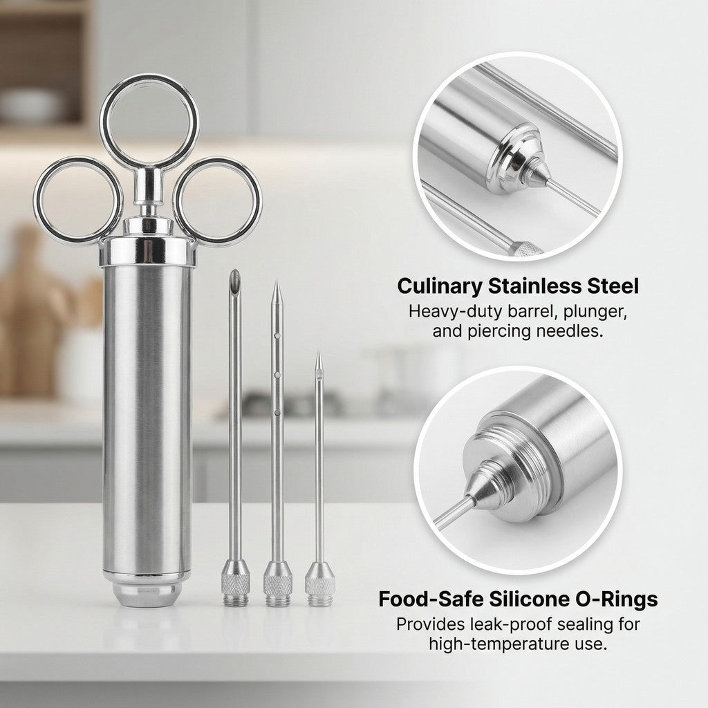 ASMOKE Stainless Steel Meat Injector Syringe Kit