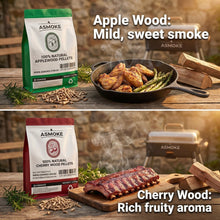 ASMOKE 20lbs (9kg) Wood Pellet Sampler Bundle - 2-Flavour Variety Pack (2x Cherry, 2x Apple) - Best for Pork, Ribs & Poultry