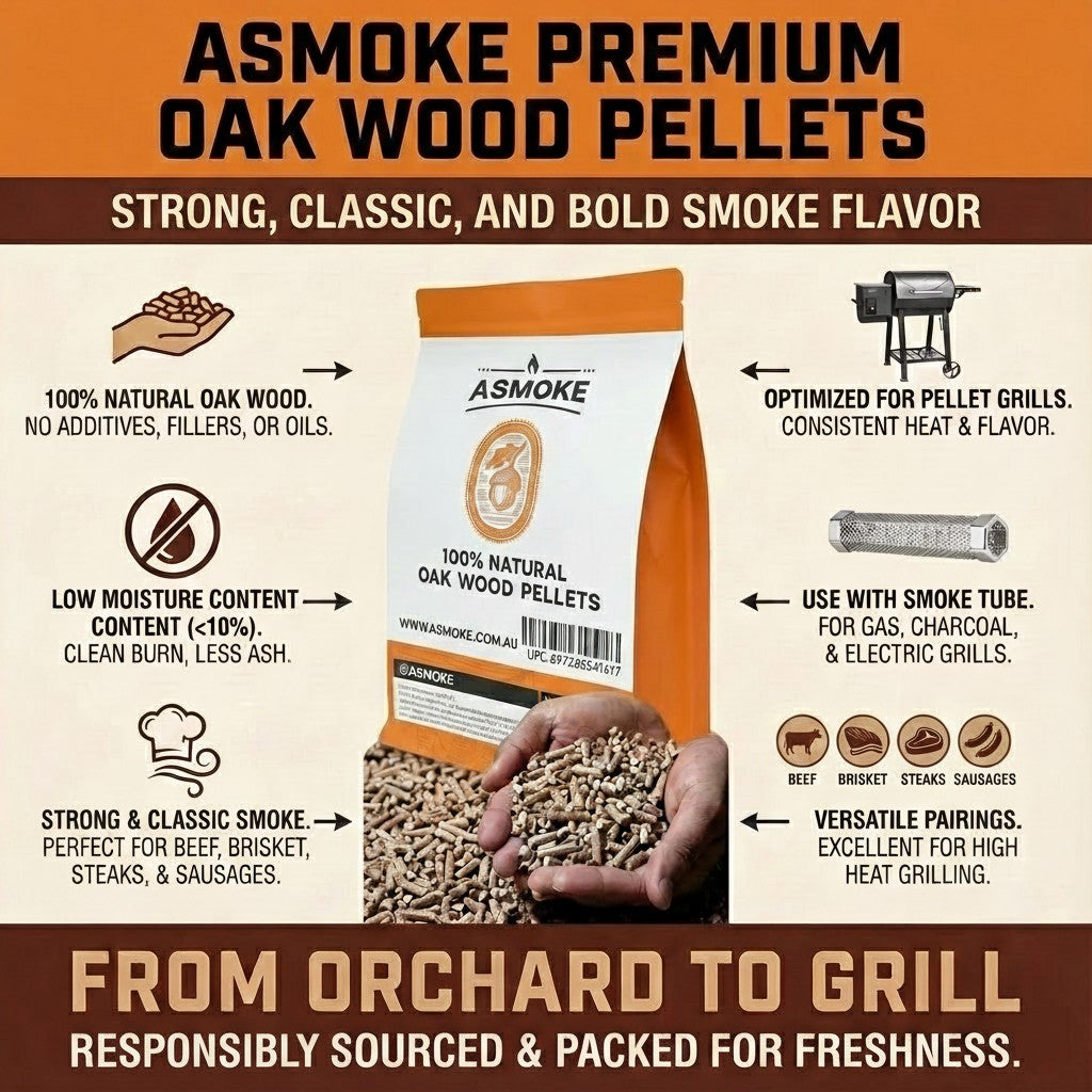 ASMOKE 100% Natural Oak Wood BBQ Pellets (2.27kg) - High Heat Hardwood for Brisket & Pizza Ovens